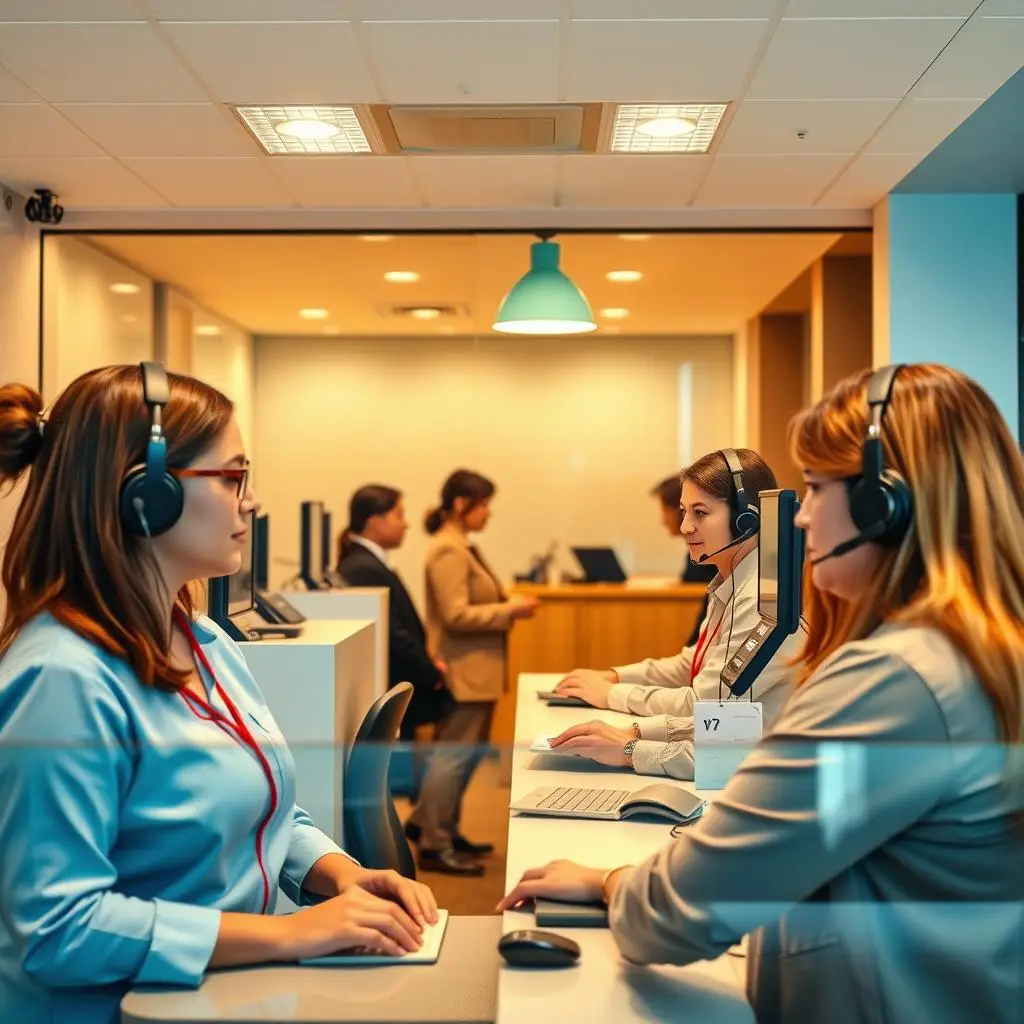 Attentive staff interacting with customers in customer service center,showing that the high service quality of NSFW Video Face Swapper.