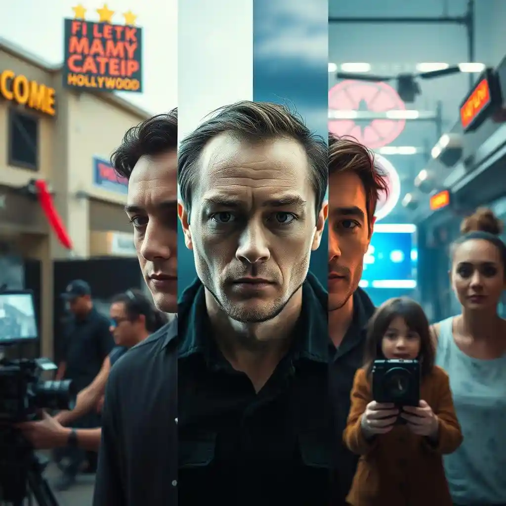 Show various environments (Hollywood, sci-fi, and everyday),reflecting the NSFW face swapper's ability to change faces in multiple scenes.