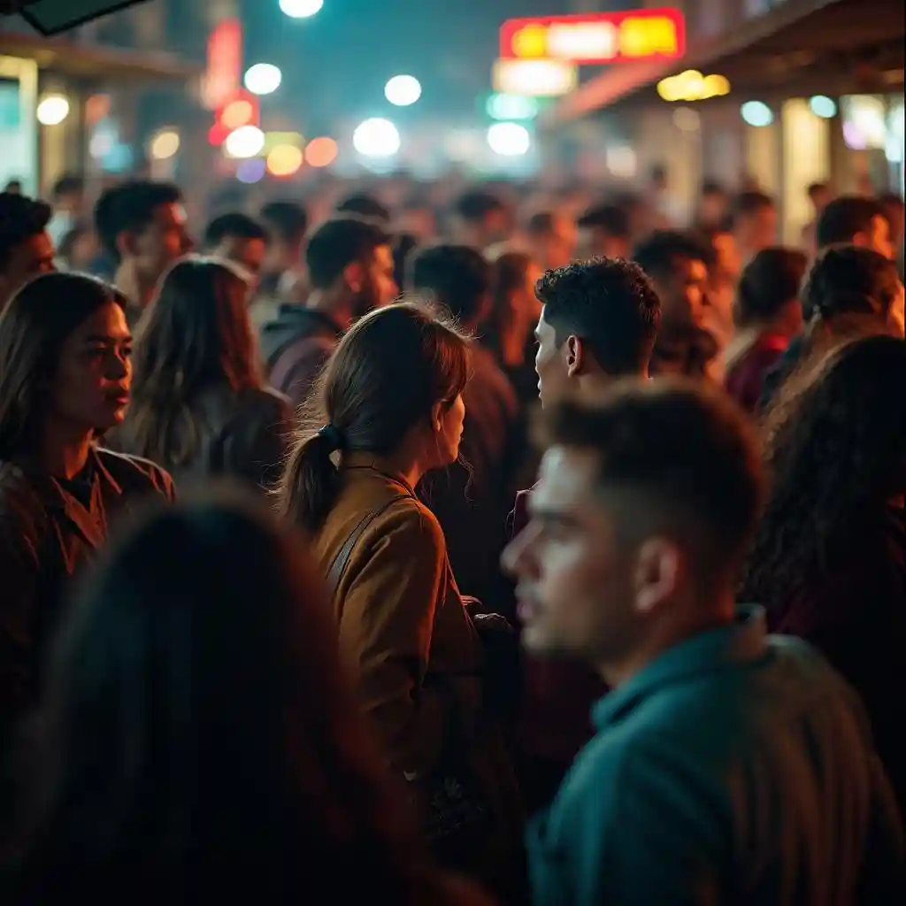 Dynamic shot of a group of different people in a crowded street.